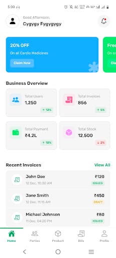 InvoiceGen app home screen — create invoices in seconds