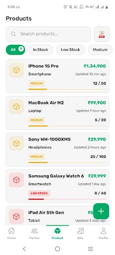 InvoiceGen customer management screen